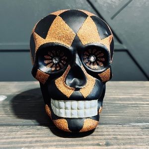 Black and Orange Glittery Skull